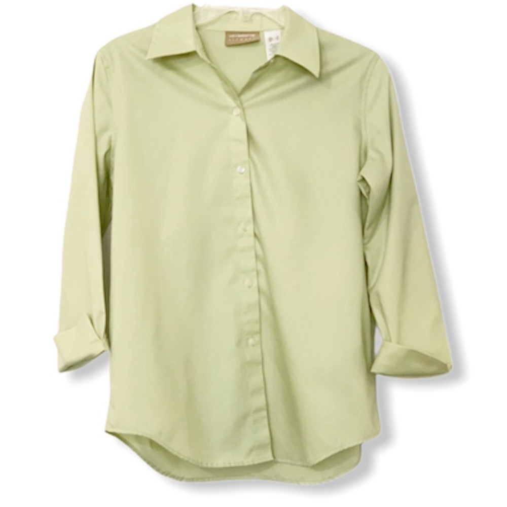 Liz Claiborne Green Oxford Button Down Shirt Women’s Size Small 3/4 Sleeve